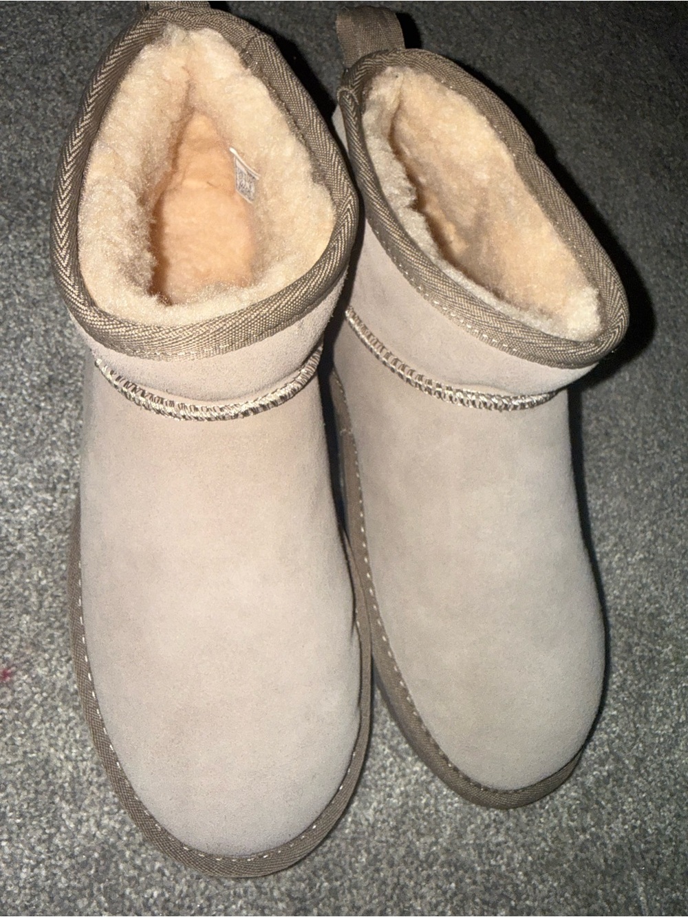 BearPaw Women's Short Shearling Boots in Taupe